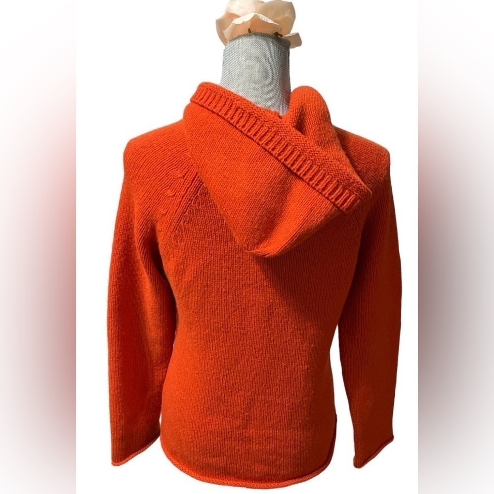 Banana Republic Wool Hoodie Sweater Rust Orange Toggle Neck Pocket Sz S Y2K - Picture 5 of 11